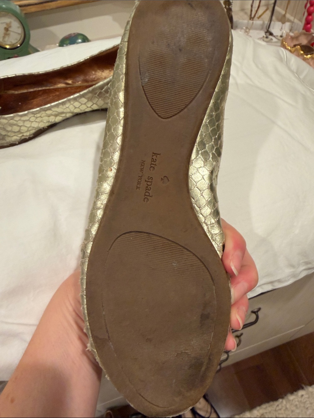 kate spade Gold Pearl-Embellished Peep-Toe Flats - Picture 5 of 6